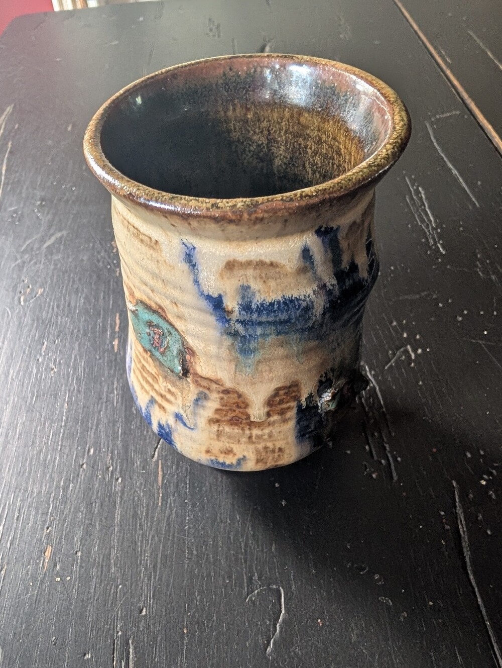 Artisan Kris Busch Hand-Thrown Drip Glaze Studio Pottery Stunning Rustic Art 6"